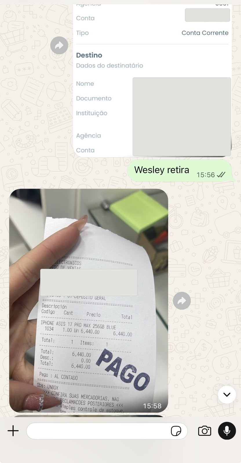 Print real da negociação de um iPhone 17 Pro Max 256GB lacrado por R$ 6.440
